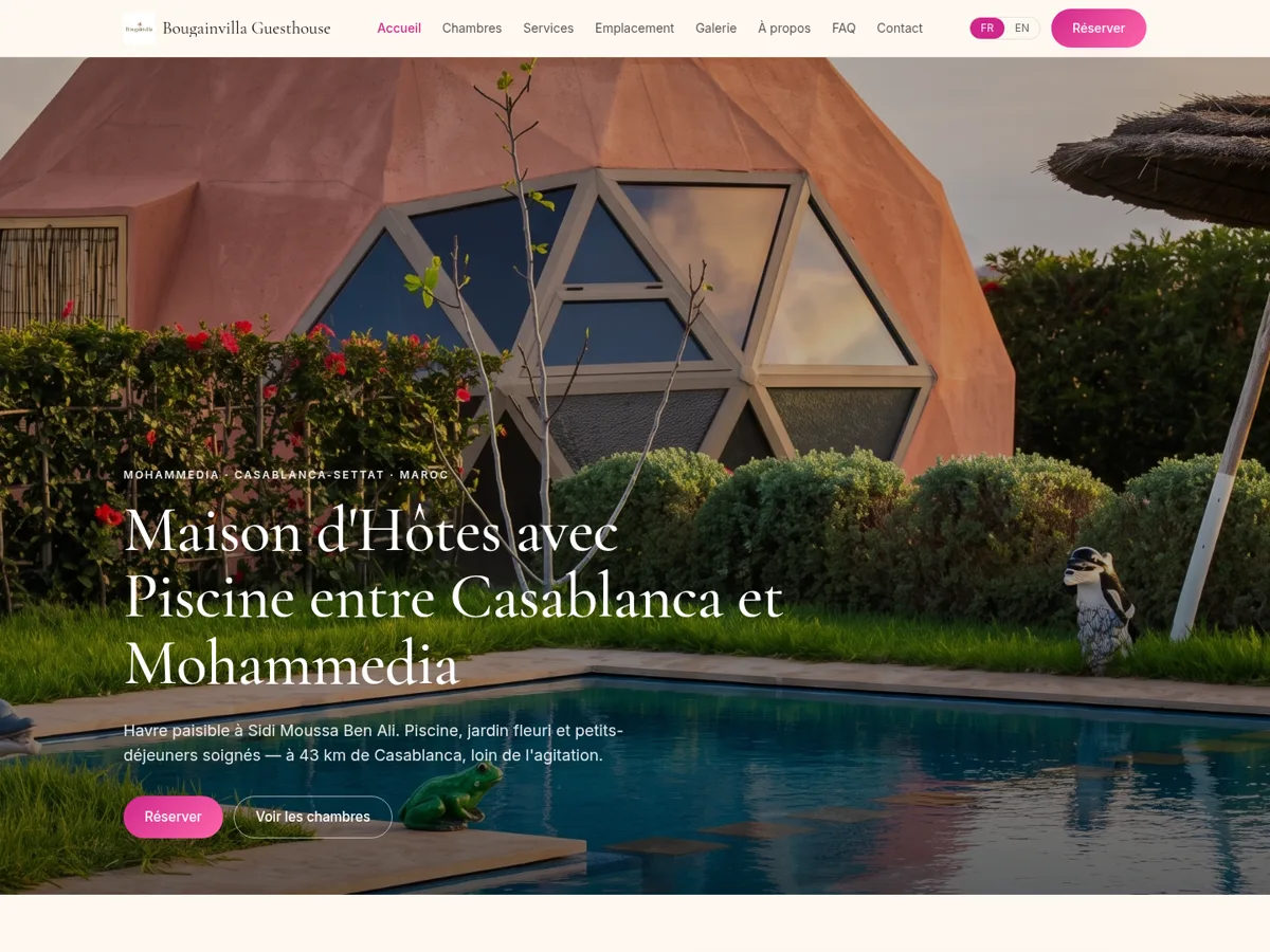 Page d'accueil du site Bougainvilla Retreat à Mohammedia