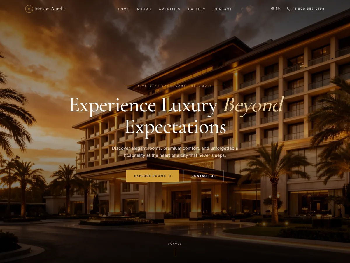 Page d'accueil du site Maison Aurelle, hôtel cinq étoiles