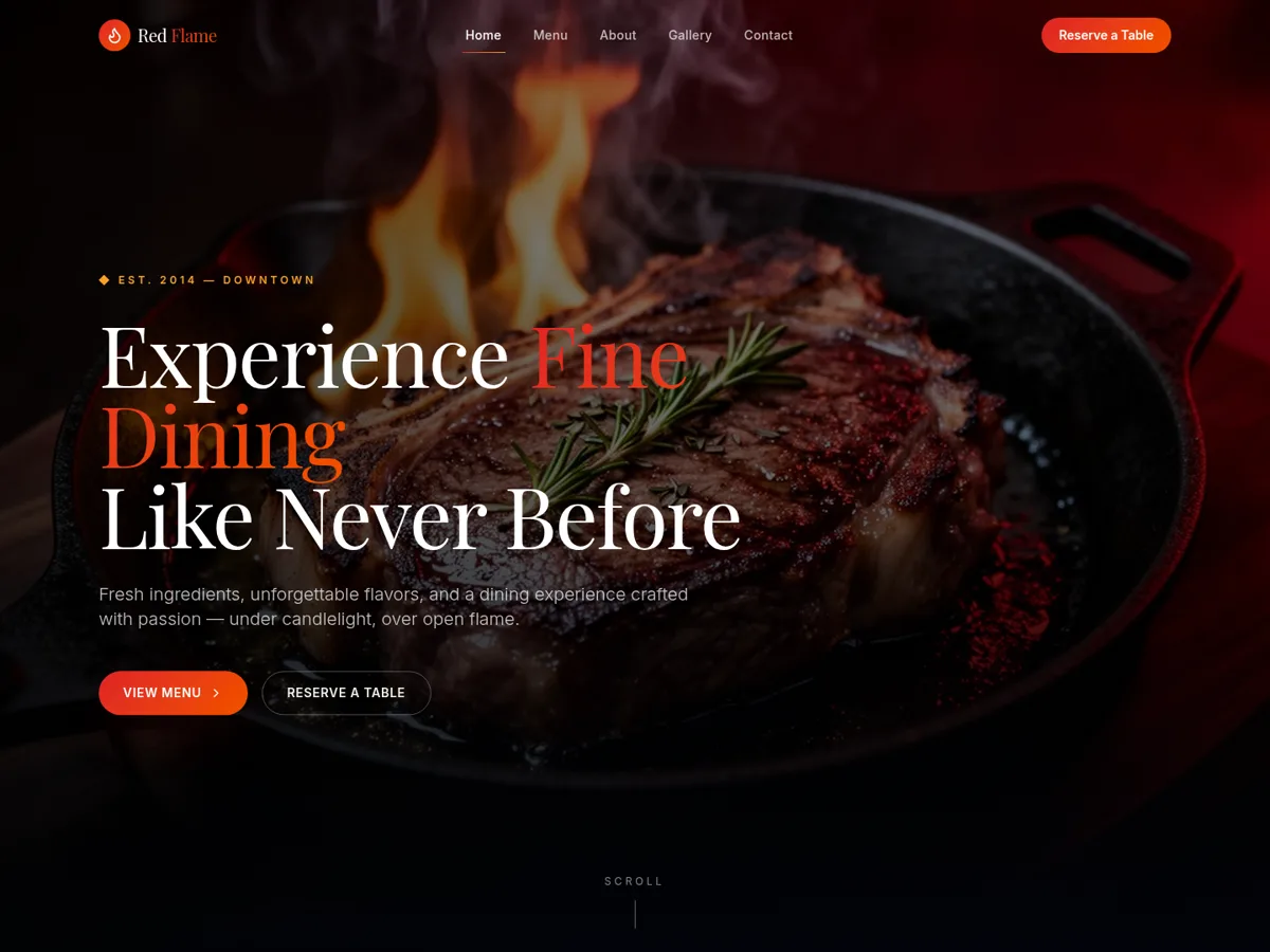 Page d'accueil du site du restaurant steakhouse Red Flame