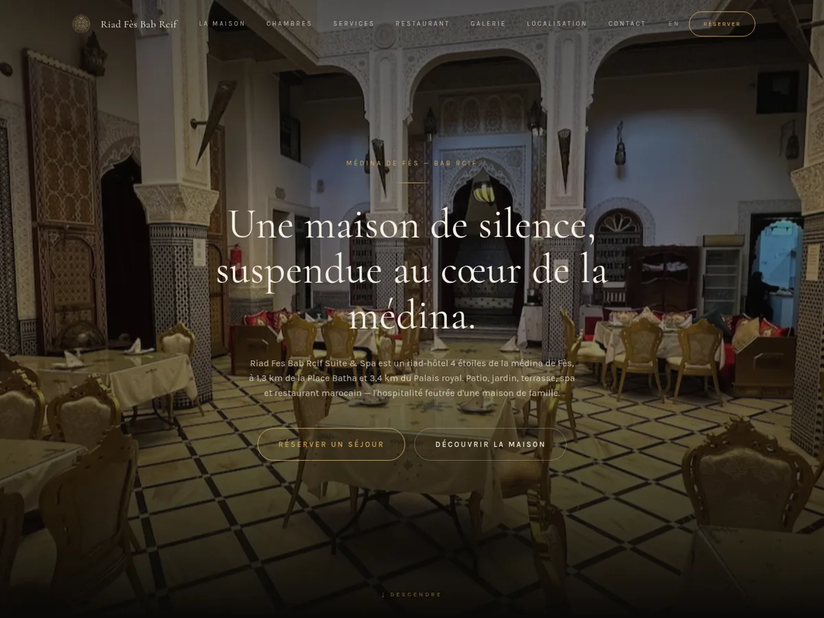 Page d'accueil du site Riad Fès Bab Rcif dans la médina de Fès